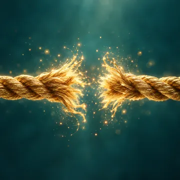 Corda dourada se partindo e se desfazendo em luz