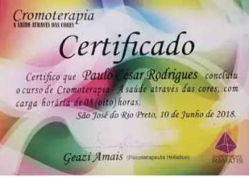 Certificado de Paulo Rodrigues: Cromoterapia · Centro Ecumênico Ramatis