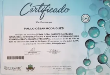 Certificado de Paulo Rodrigues: Sistema Floral Quântico · Fisioquantic