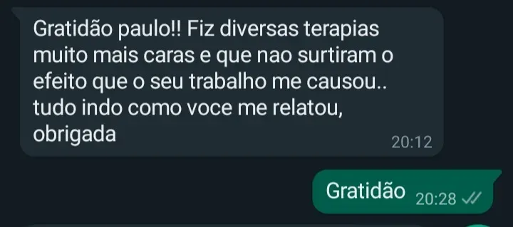 Relato recebido por WhatsApp: fiz diversas terapias muito mais caras que não surtiram esse efeito