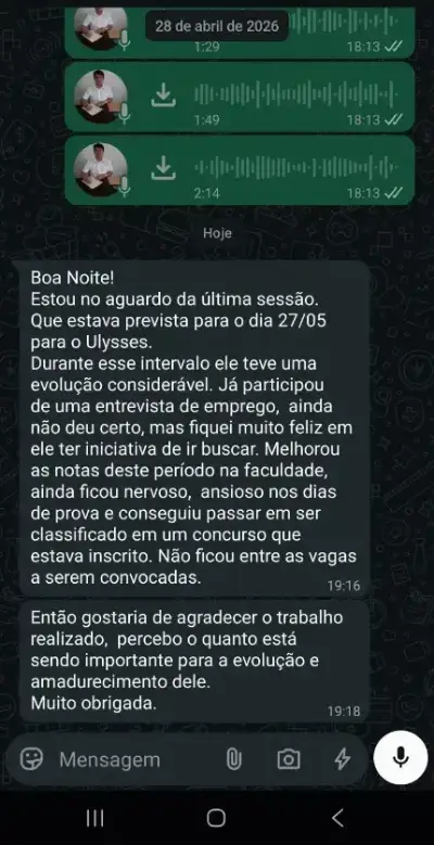 Mensagem de gratidão enviada a Paulo Rodrigues depois do relatório
