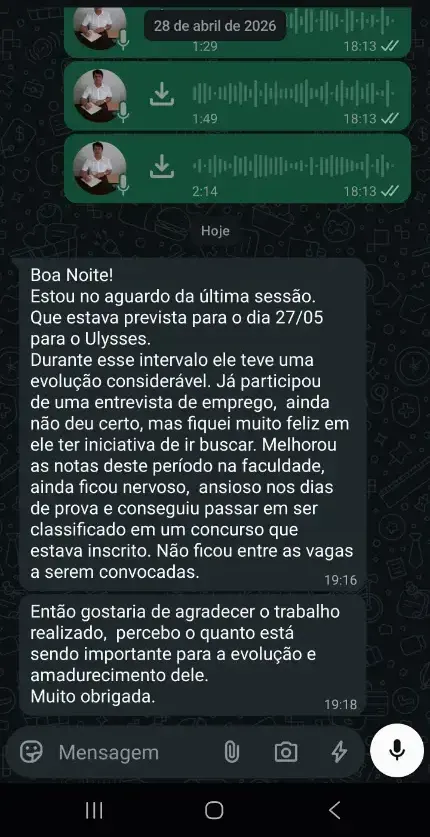 Mensagem de gratidão enviada a Paulo Rodrigues depois do relatório