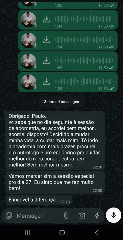 Relato de melhora da ansiedade nos dias seguintes à sessão