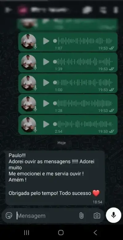 Relato de alívio e leveza enviado depois do tratamento à distância
