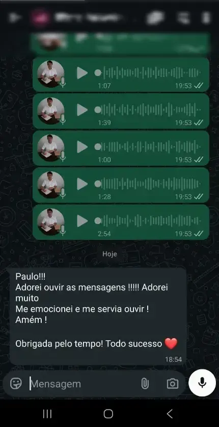 Relato de alívio e leveza enviado depois do tratamento à distância