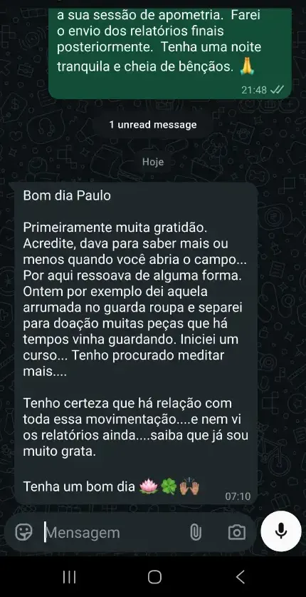 Relato de melhora no ambiente familiar após o tratamento