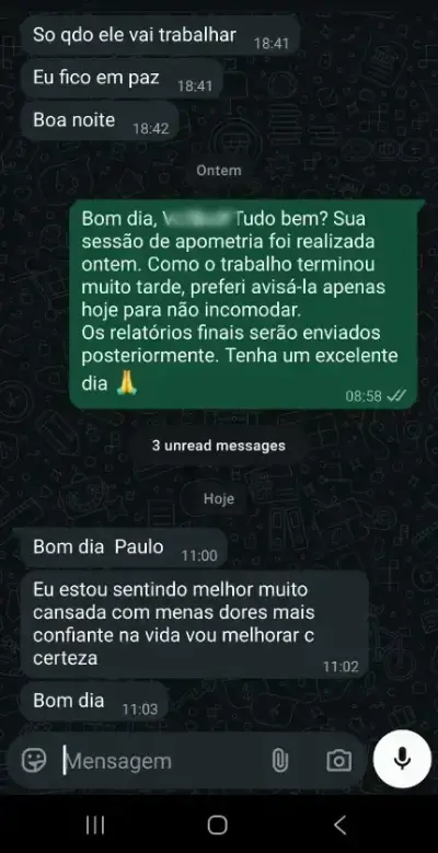 Relato de resultados percebidos na saúde depois da sessão