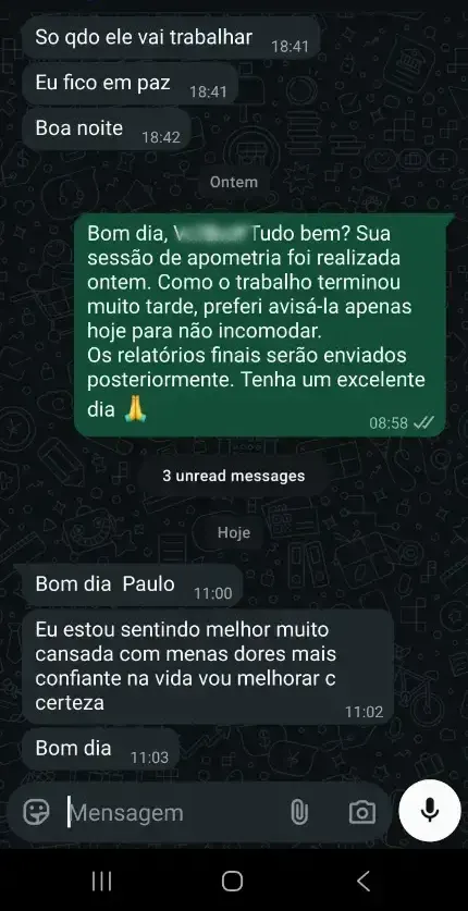 Relato de resultados percebidos na saúde depois da sessão