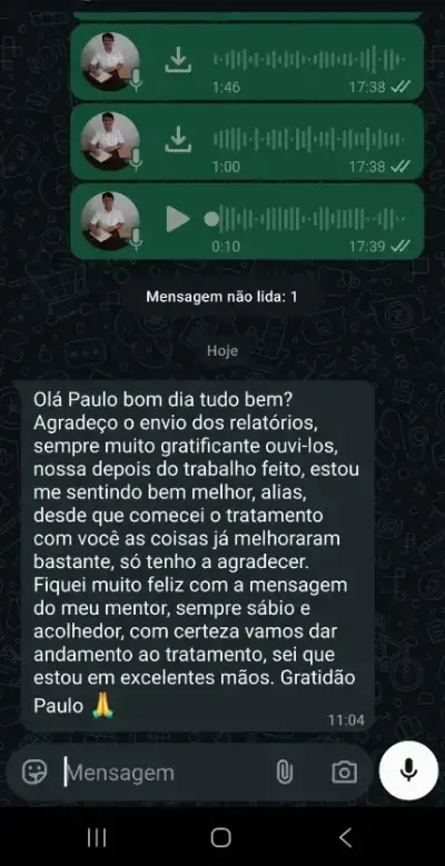 Mensagem sobre a emoção ao ouvir a mensagem do mentor