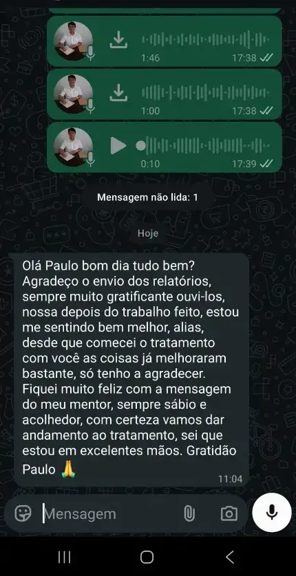 Mensagem sobre a emoção ao ouvir a mensagem do mentor