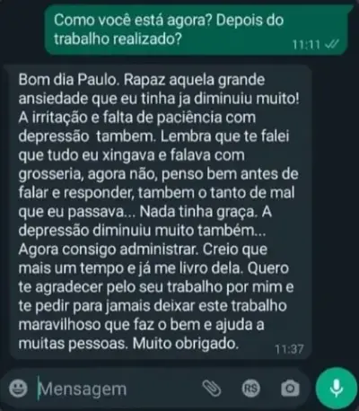 Relato de melhora da ansiedade e da depressão depois do tratamento