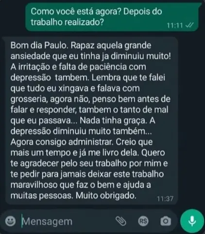 Relato de melhora da ansiedade e da depressão depois do tratamento