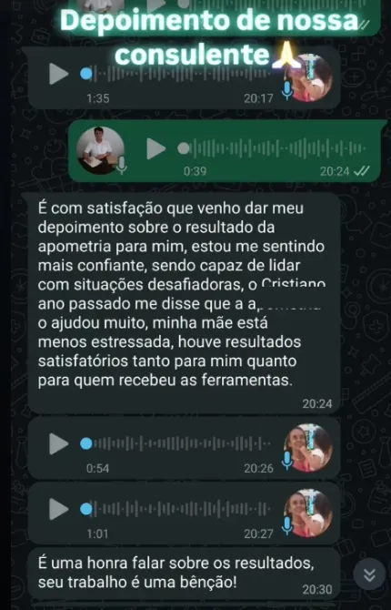 Depoimento de consulente sobre confiança e resultados da apometria