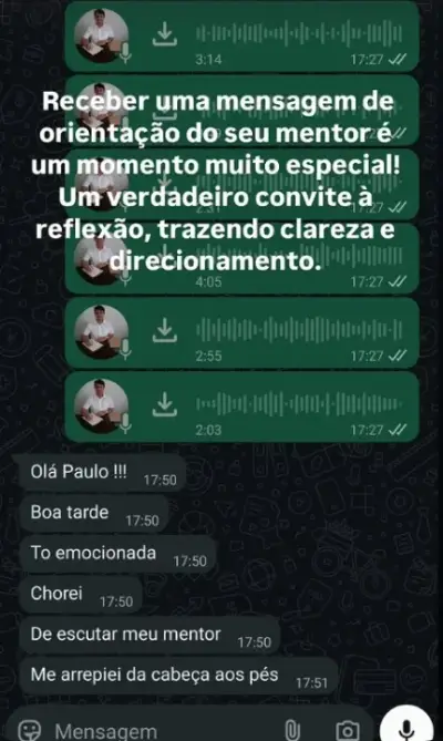 Print do relato de emoção ao receber a mensagem do mentor