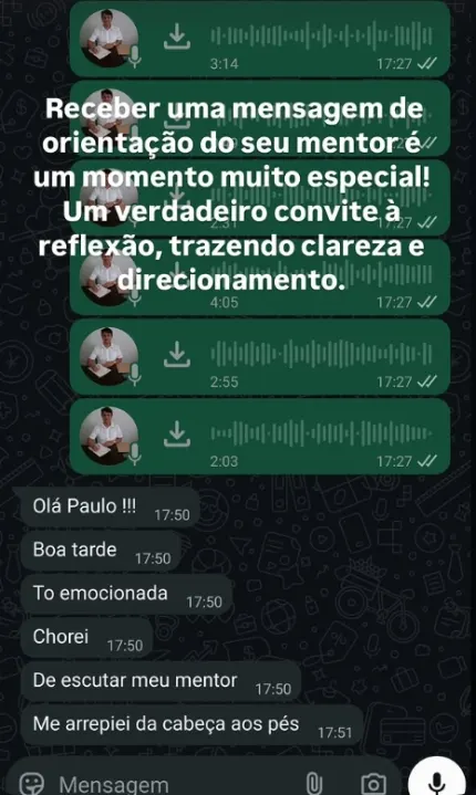 Print do relato de emoção ao receber a mensagem do mentor