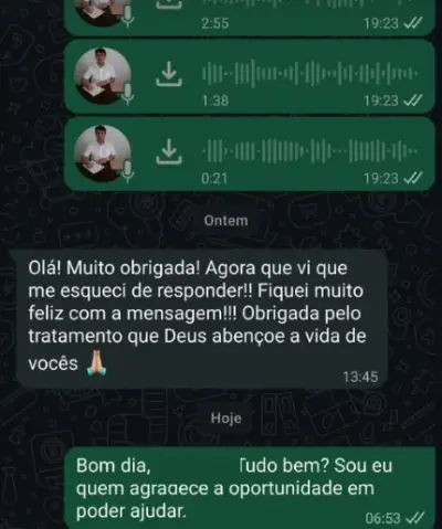 Mensagem de agradecimento pelo tratamento recebido