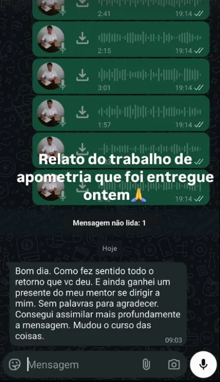 Print do relato sobre o presente recebido do mentor