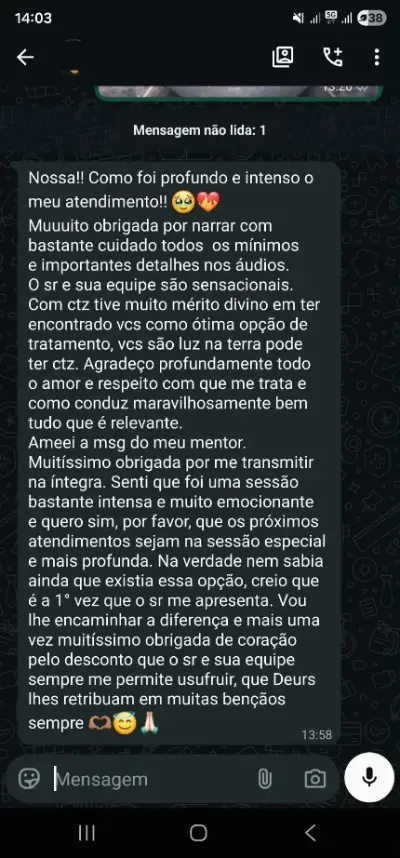 Print do relato sobre a mensagem transmitida na íntegra