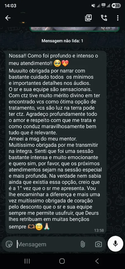 Print do relato sobre a mensagem transmitida na íntegra
