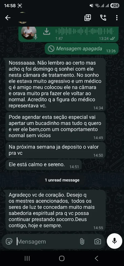 Relato de familiar acompanhado em sessão especial de apometria