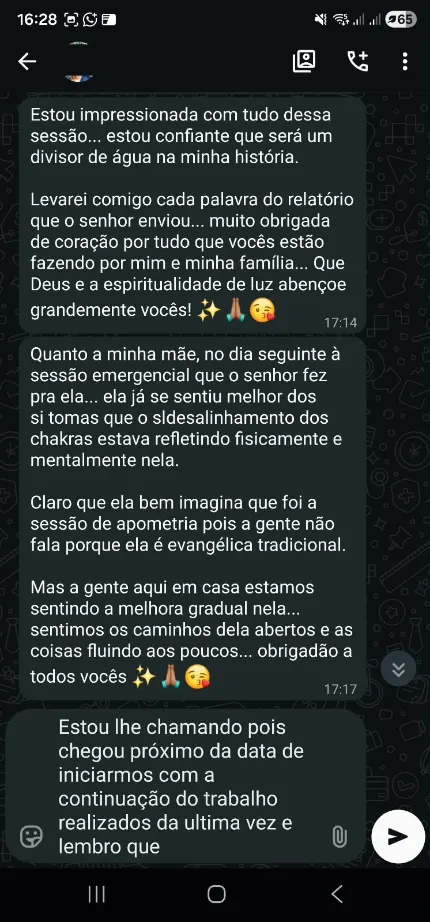 Relato de melhora da mãe depois da sessão emergencial