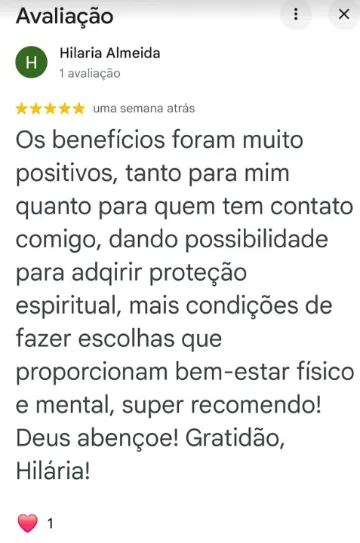 Avaliação 5 estrelas de Hilaria Almeida no Google