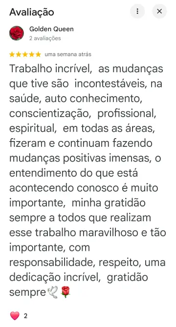 Avaliação 5 estrelas de Golden Queen no Google sobre a apometria com Paulo Rodrigues