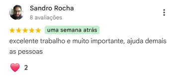 Avaliação 5 estrelas de Sandro Rocha no Google sobre a apometria com Paulo Rodrigues