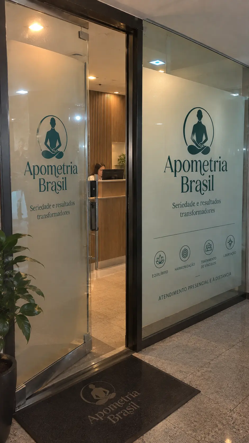 Entrada da sede da Apometria Brasil, onde acontecem os atendimentos presenciais